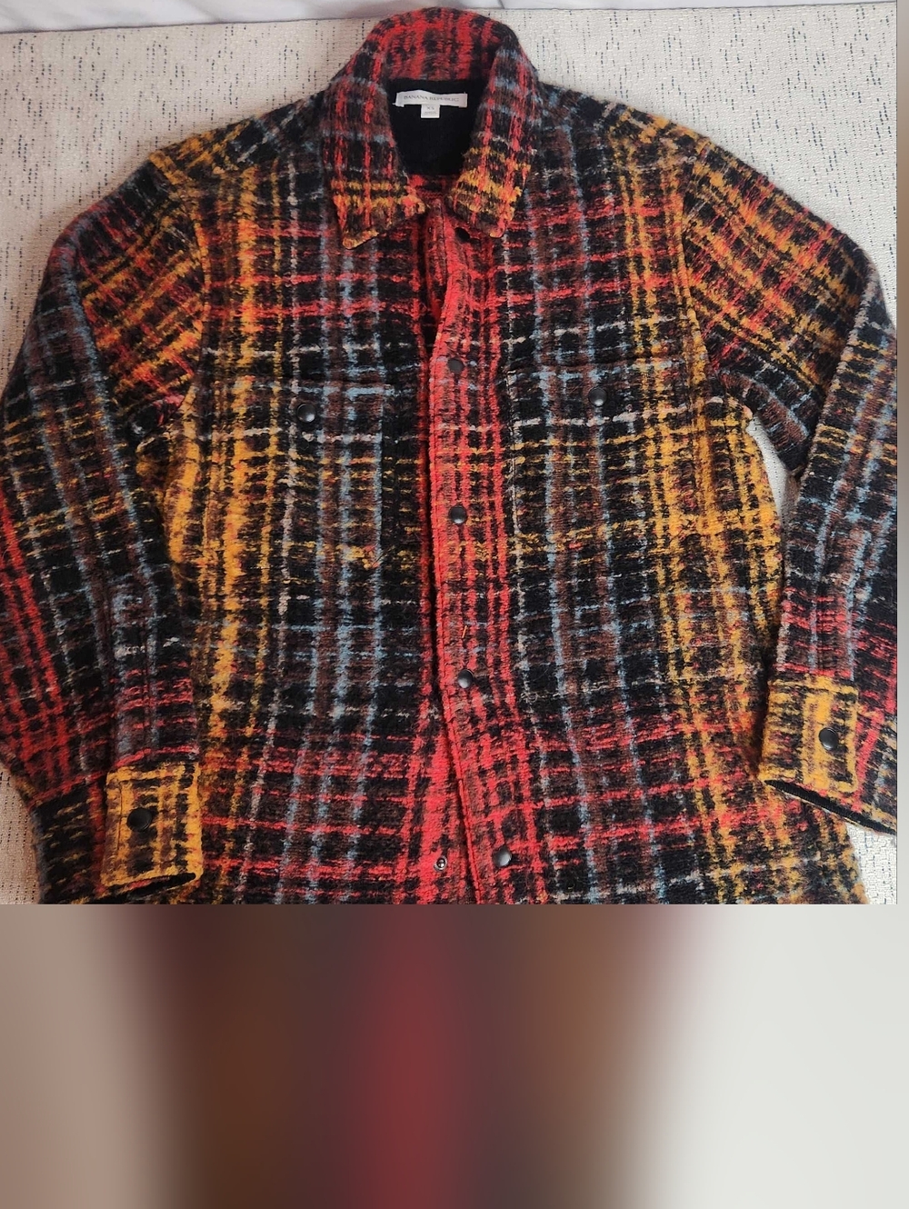 Banana Republic Bouclé Plaid Shacket XS Red Black Shirt Jacket